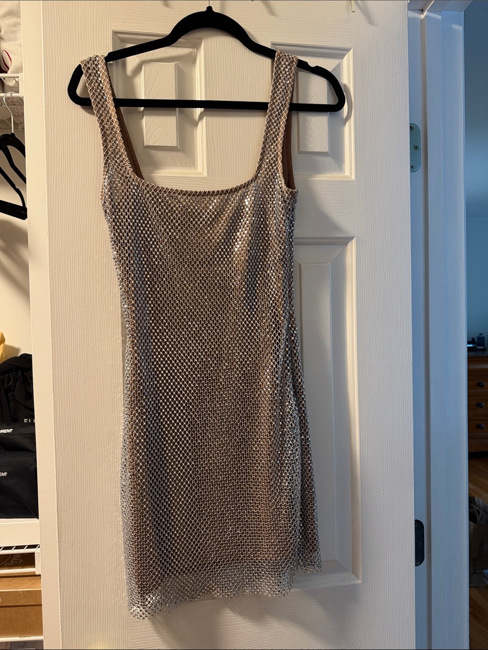 Shimmer Mesh Mini Dress in Silver